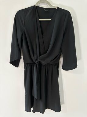 Sweet Claire Black Mini Dress with Front Tie